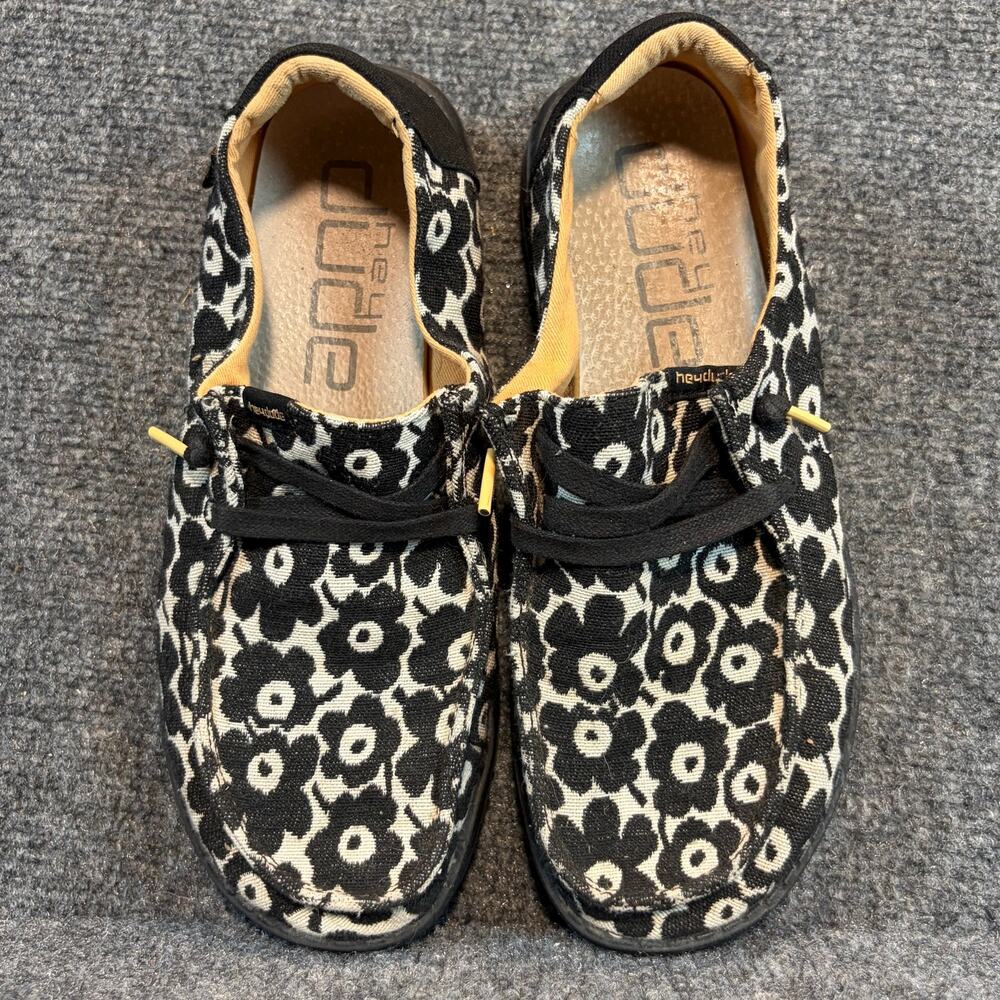 Hey Dude Wendy Black Field Flowers Floral Casual Slip On Comfort Shoes Womens 7
